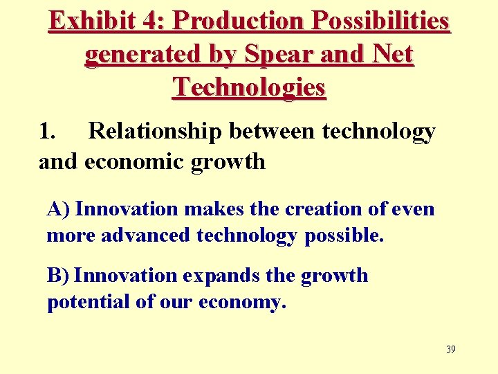 Exhibit 4: Production Possibilities generated by Spear and Net Technologies 1. Relationship between technology