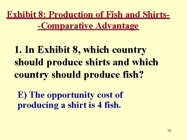 Exhibit 8: Production of Fish and Shirts-Comparative Advantage 1. In Exhibit 8, which country