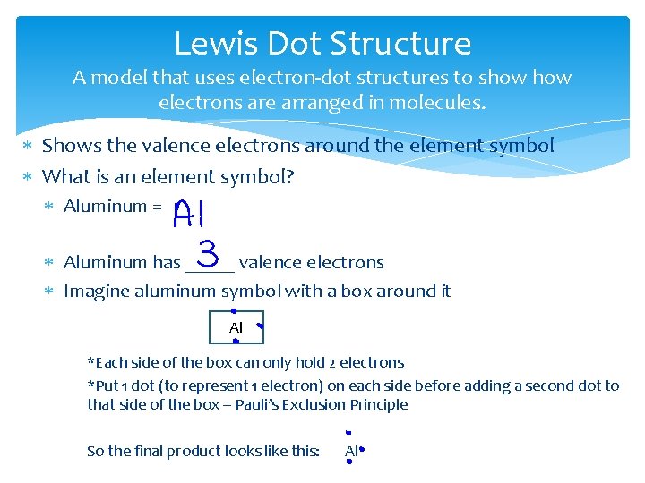 Lewis Dot Structure A model that uses electron-dot structures to show electrons are arranged