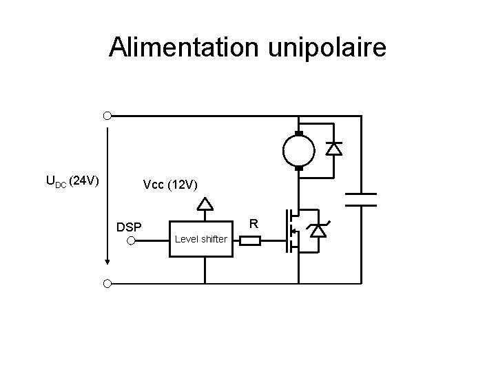 Alimentation unipolaire UDC (24 V) Vcc (12 V) DSP R Level shifter 