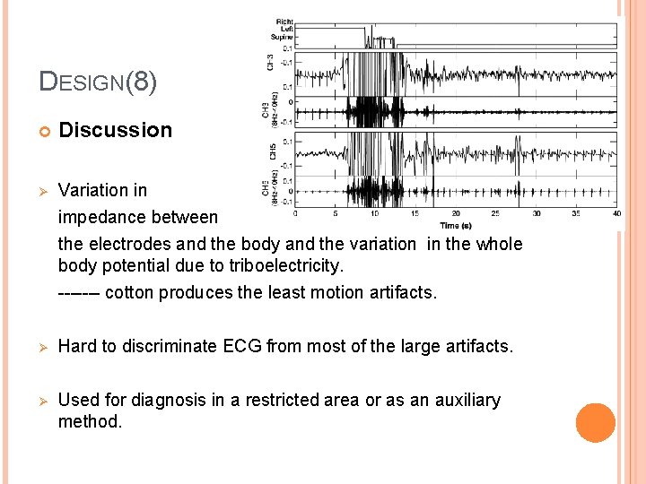 DESIGN(8) Discussion Ø Variation in impedance between the electrodes and the body and the