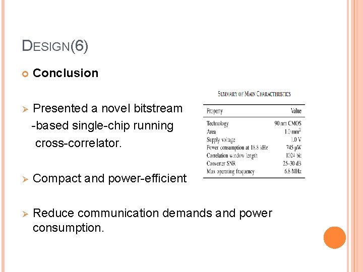 DESIGN(6) Conclusion Ø Presented a novel bitstream -based single-chip running cross-correlator. Ø Compact and