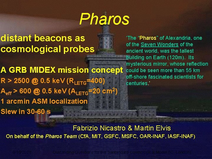 Pharos distant beacons as cosmological probes A GRB MIDEX mission concept R > 2500