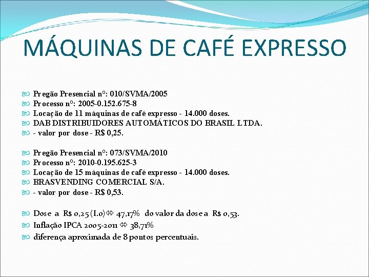 MÁQUINAS DE CAFÉ EXPRESSO Pregão Presencial n°: 010/SVMA/2005 Processo n°: 2005 -0. 152. 675