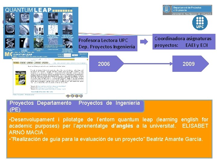 www. upc. edu Profesora de la UEM Profesora en Francia Antes de 2006 Profesora