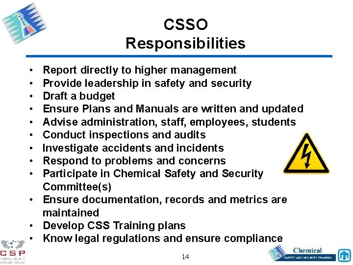 Chemical Safety and Security Program Organization and Responsibilities