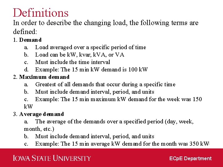 Definitions In order to describe the changing load, the following terms are defined: 1.