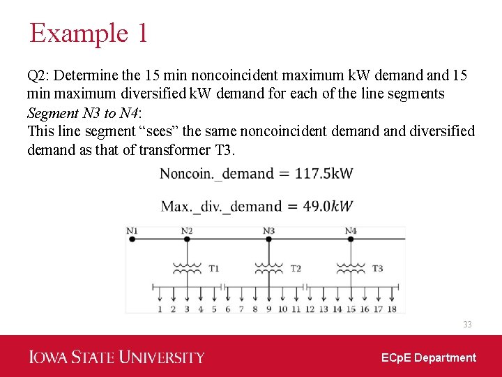 Example 1 Q 2: Determine the 15 min noncoincident maximum k. W demand 15