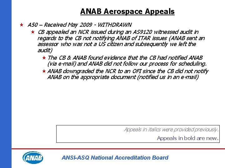 ANAB Aerospace Appeals « A 50 – Received May 2009 - WITHDRAWN « CB