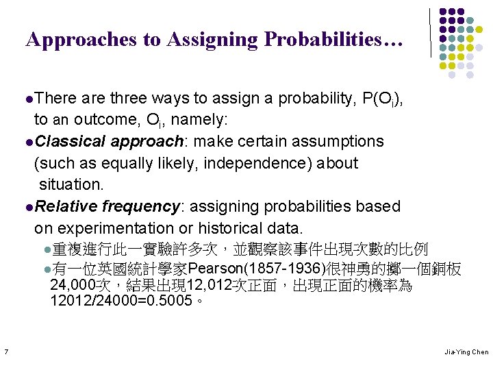 Approaches to Assigning Probabilities… l. There are three ways to assign a probability, P(Oi),