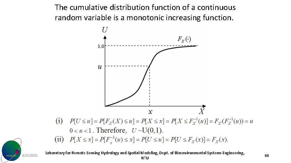 The cumulative distribution function of a continuous random variable is a monotonic increasing function.