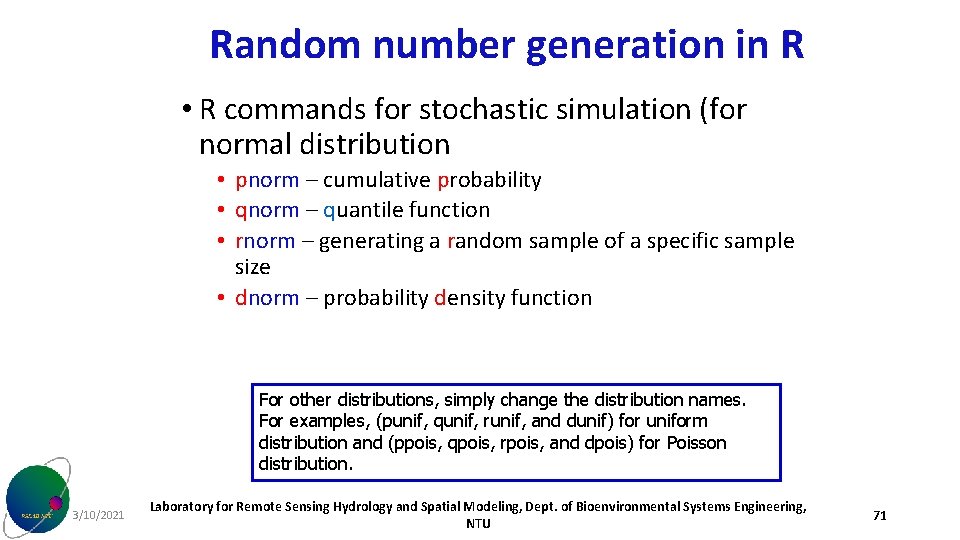 Random number generation in R • R commands for stochastic simulation (for normal distribution