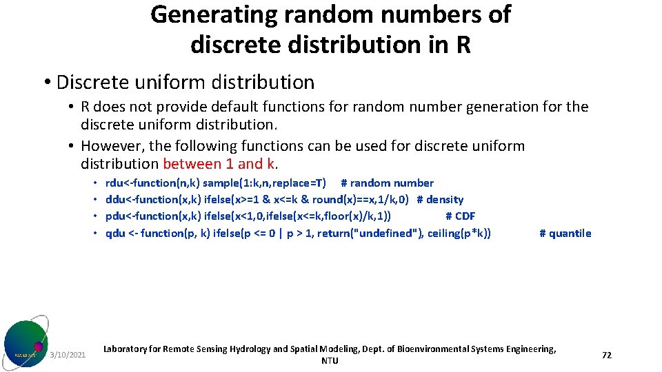 Generating random numbers of discrete distribution in R • Discrete uniform distribution • R