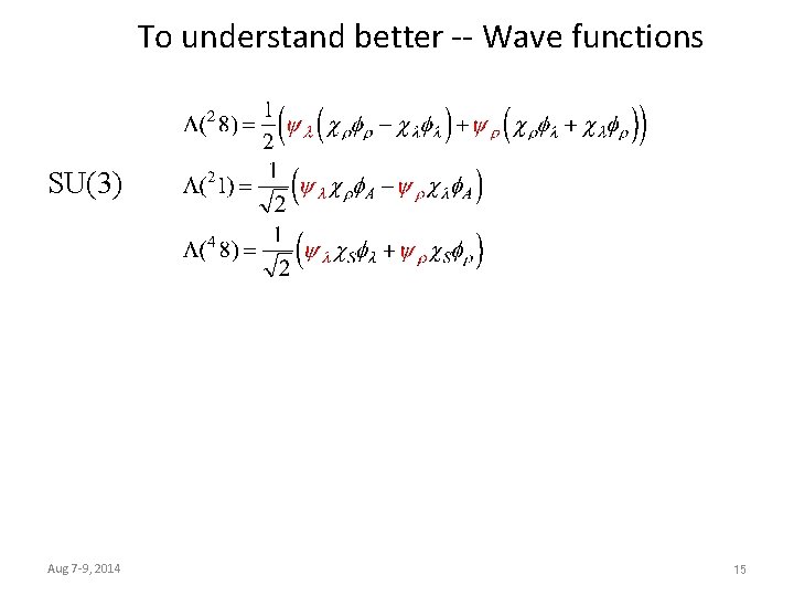 To understand better -- Wave functions SU(3) Aug 7 -9, 2014 15 