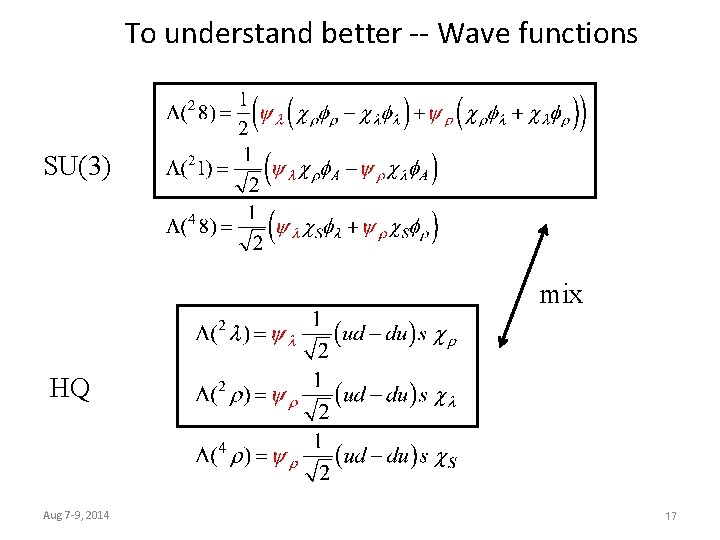 To understand better -- Wave functions SU(3) mix HQ Aug 7 -9, 2014 17