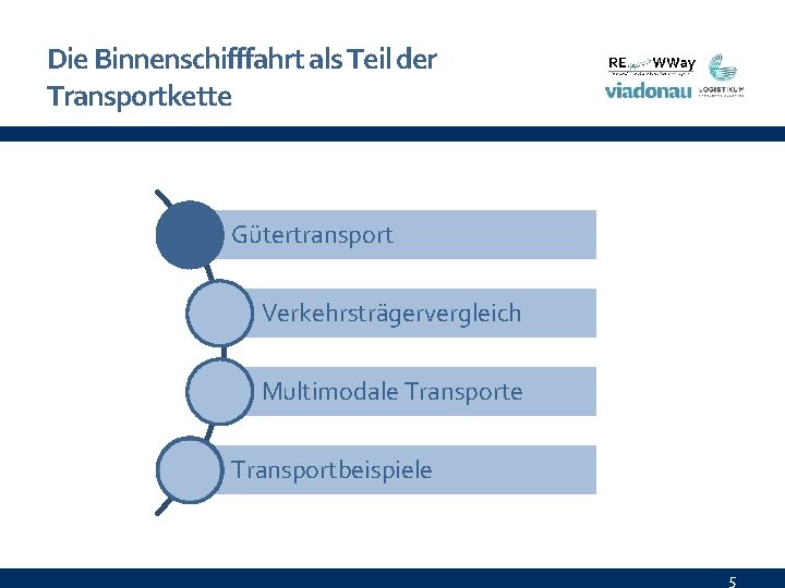 Die Binnenschifffahrt als Teil der Transportkette Gütertransport Verkehrsträgervergleich Multimodale Transportbeispiele 5 