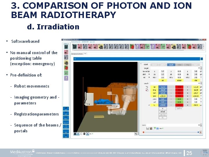 3. COMPARISON OF PHOTON AND ION BEAM RADIOTHERAPY d. Irradiation • Softwarebased • No