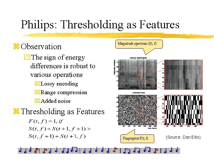 Philips: Thresholding as Features z Observation Magnitude spectrum S(t, f) y. The sign of