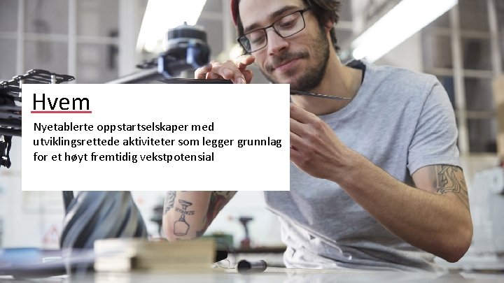 Hvem Nyetablerte oppstartselskaper med . utviklingsrettede aktiviteter som legger grunnlag for et høyt fremtidig