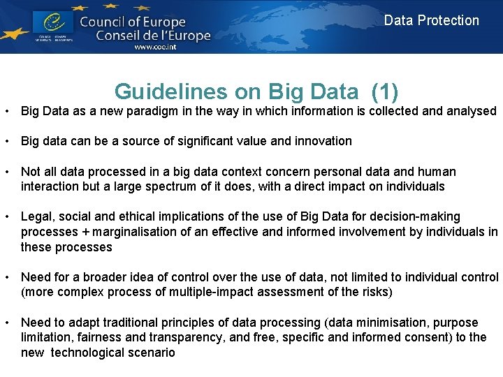 Data Protection Guidelines on Big Data (1) • Big Data as a new paradigm