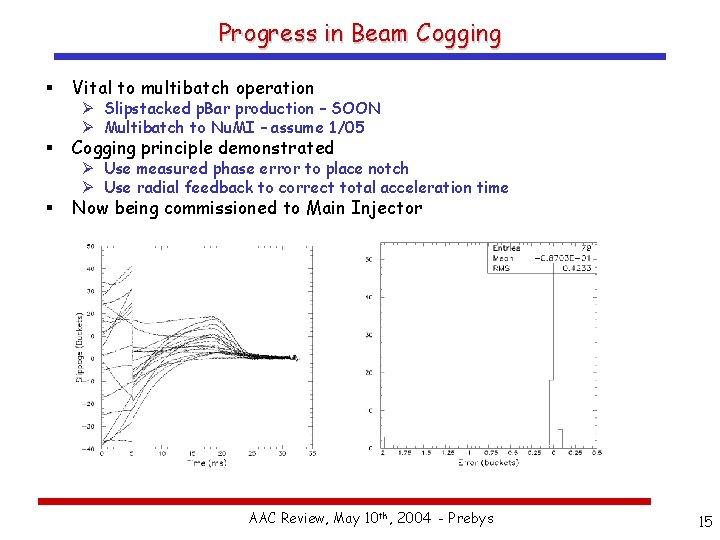 Progress in Beam Cogging § Vital to multibatch operation § Cogging principle demonstrated §