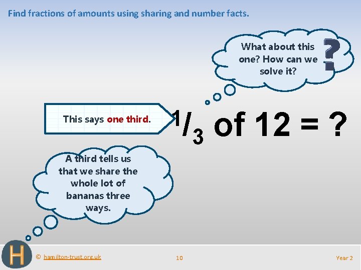 Find fractions of amounts using sharing and number facts. What about this one? How