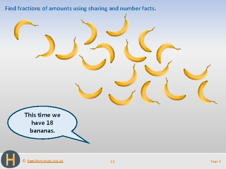 Find fractions of amounts using sharing and number facts. This time we have 18