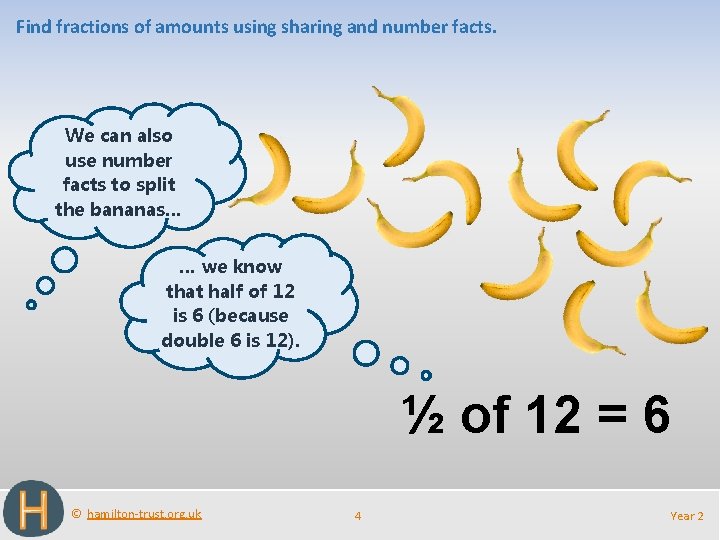 Find fractions of amounts using sharing and number facts. We can also use number