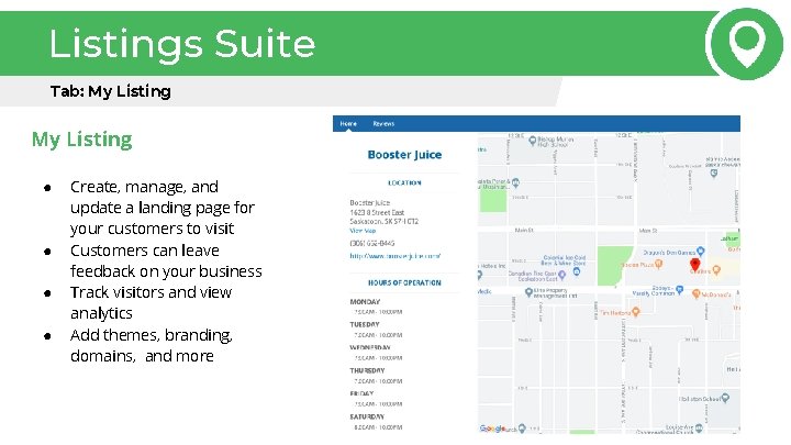 Listings Suite Tab: My Listing ● ● Create, manage, and update a landing page