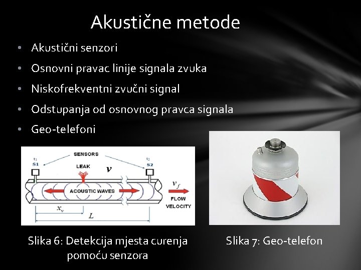 Akustične metode • Akustični senzori • Osnovni pravac linije signala zvuka • Niskofrekventni zvučni