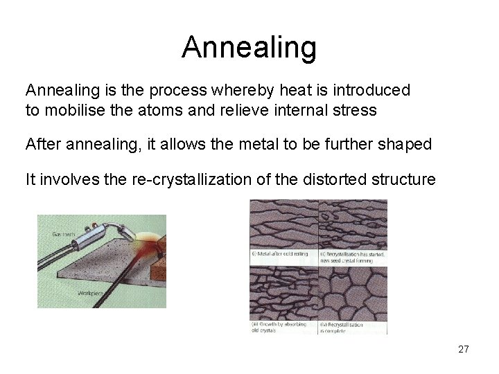 Annealing is the process whereby heat is introduced to mobilise the atoms and relieve