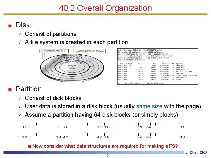 40. 2 Overall Organization Disk ü ü Consist of partitions A file system is