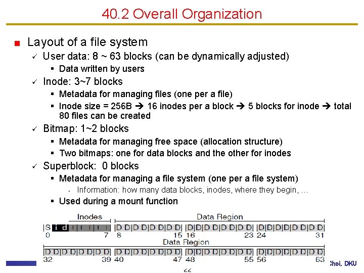 40. 2 Overall Organization Layout of a file system ü User data: 8 ~
