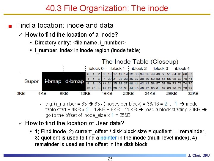 40. 3 File Organization: The inode Find a location: inode and data ü How