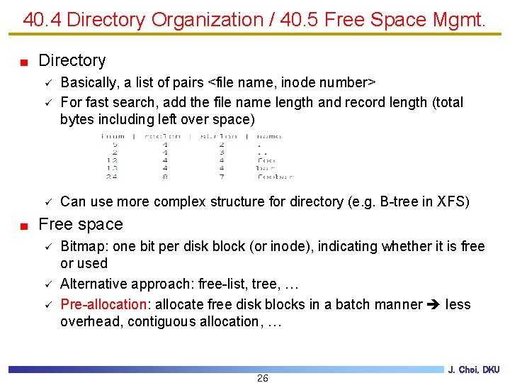 40. 4 Directory Organization / 40. 5 Free Space Mgmt. Directory ü Basically, a