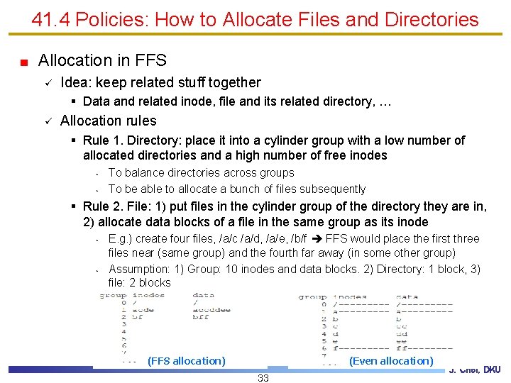 41. 4 Policies: How to Allocate Files and Directories Allocation in FFS ü Idea:
