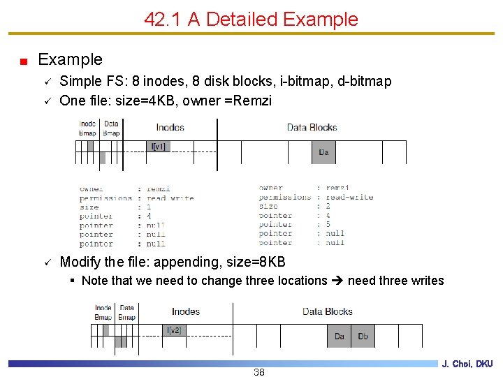 42. 1 A Detailed Example ü Simple FS: 8 inodes, 8 disk blocks, i-bitmap,