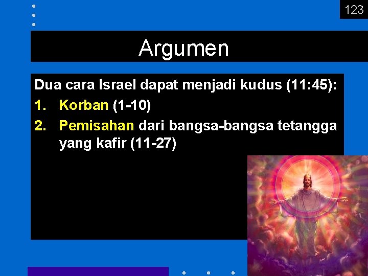 123 Argumen Dua cara Israel dapat menjadi kudus (11: 45): 1. Korban (1 -10)