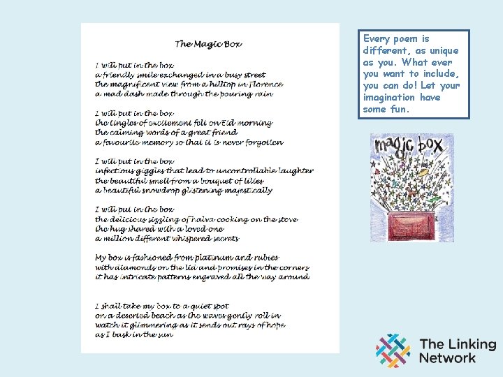 Every poem is different, as unique as you. What ever you want to include,