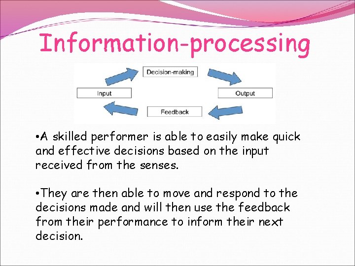 Information-processing • A skilled performer is able to easily make quick and effective decisions
