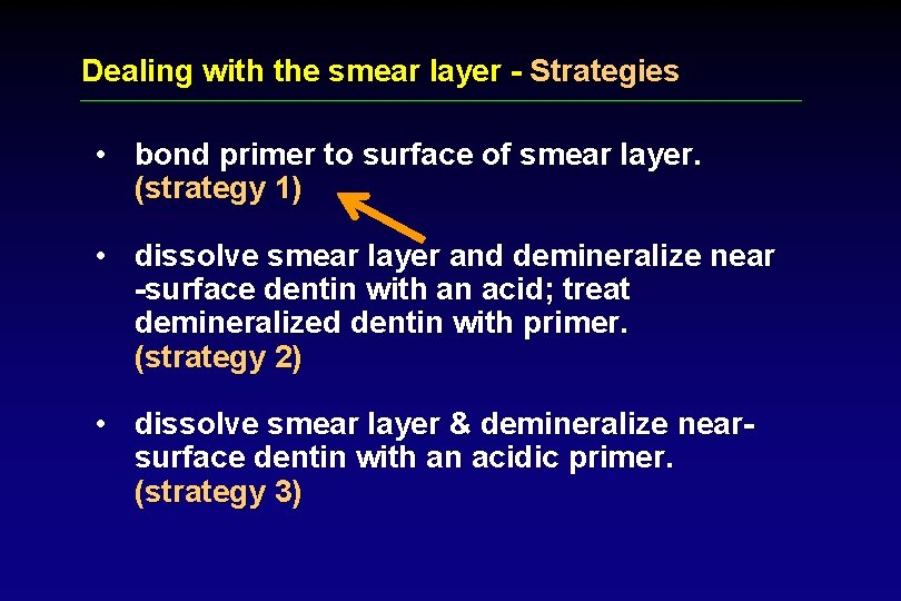 Dealing with the smear layer - Strategies • bond primer to surface of smear
