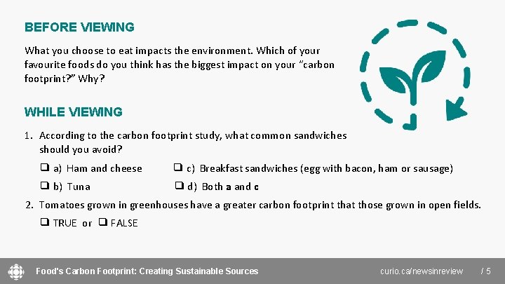 BEFORE VIEWING What you choose to eat impacts the environment. Which of your favourite