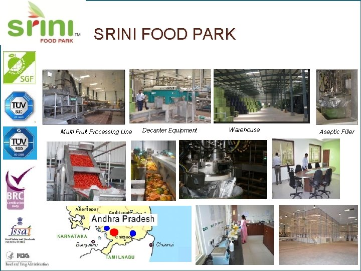 SRINI FOOD PARK Warehouse Multi Fruit Processing Line Decanter Equipment Warehouse Aseptic Filler 