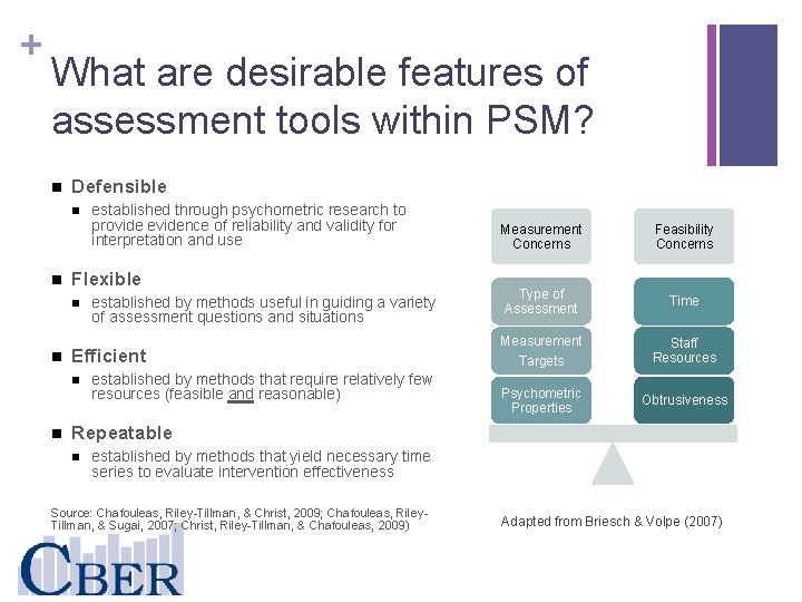 + What are desirable features of assessment tools within PSM? n Defensible n n