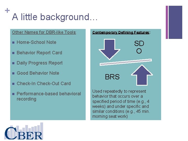 + A little background… Other Names for DBR-like Tools: n Home-School Note n Behavior