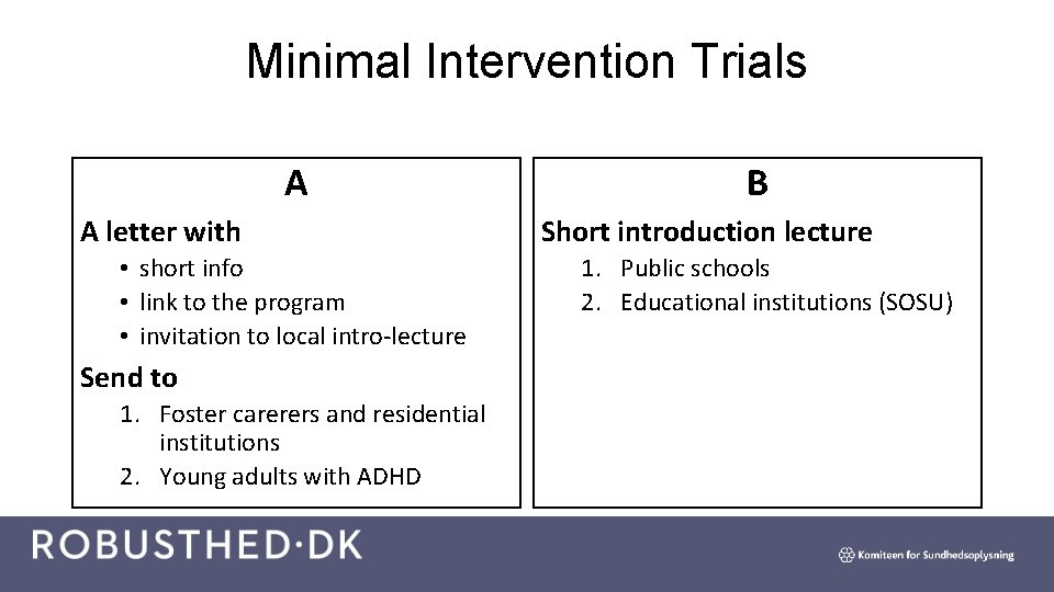 Minimal Intervention Trials A A letter with • short info • link to the