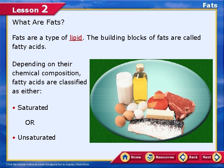 Lesson 2 What Are Fats? Fats are a type of lipid. The building blocks