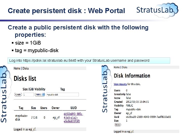 Create persistent disk : Web Portal Create a public persistent disk with the following