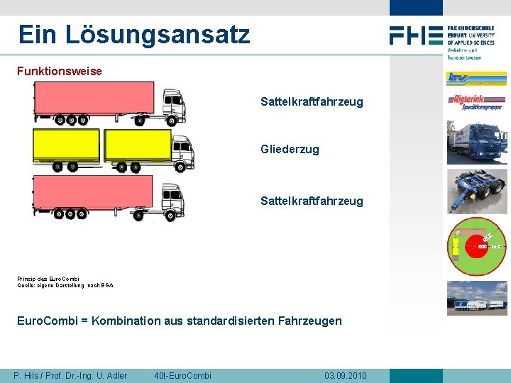 Ein Lösungsansatz Funktionsweise Sattelkraftfahrzeug Gliederzug Sattelkraftfahrzeug Prinzip des Euro. Combi Quelle: eigene Darstellung nach