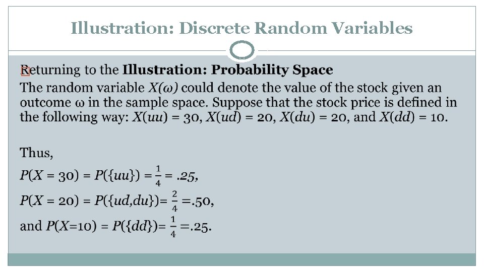Illustration: Discrete Random Variables � 